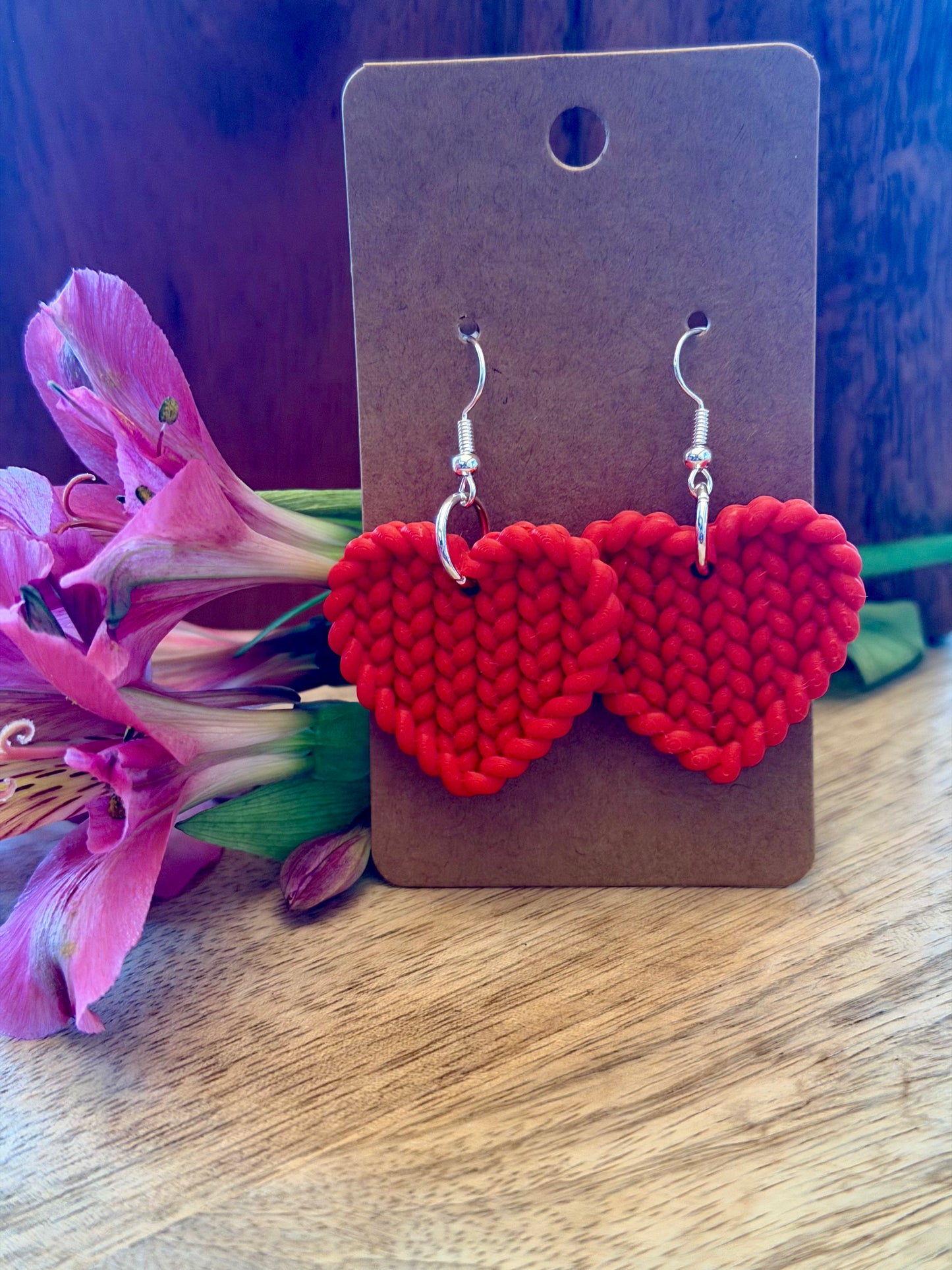 Knitted Heart Earrings