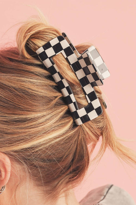 LDC Checkered Print Hollow Out Hair Clip