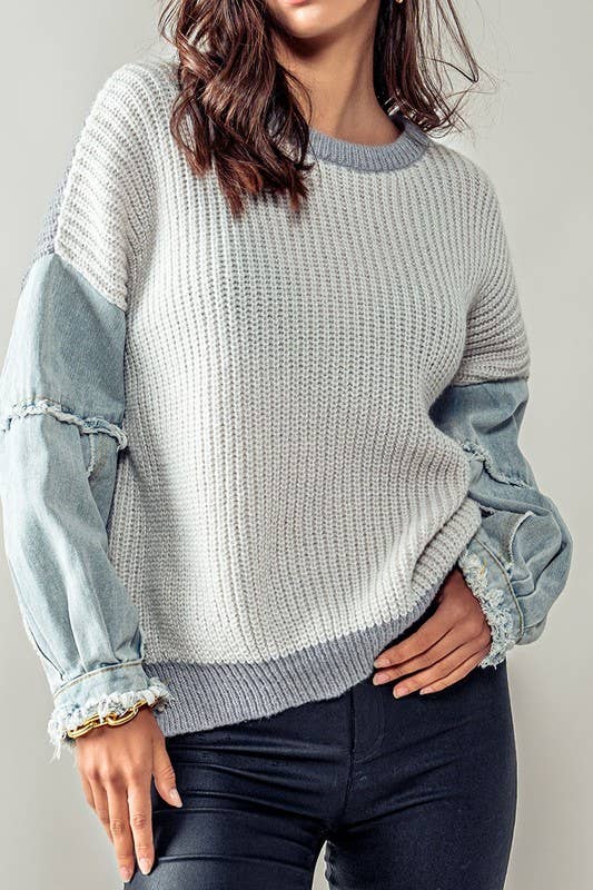 Denim Sleeve Sweater