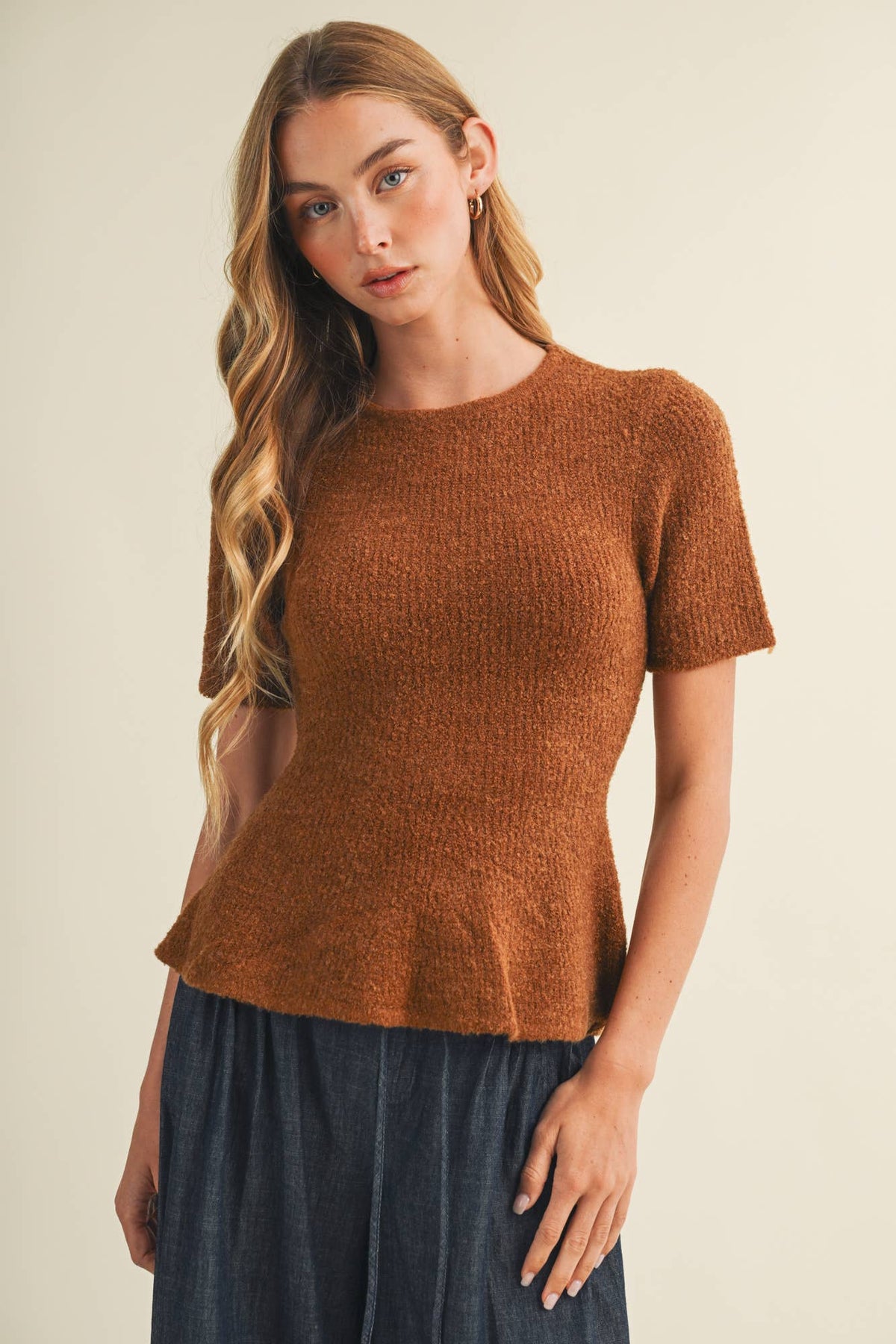 Bouclé Peplum Pullover