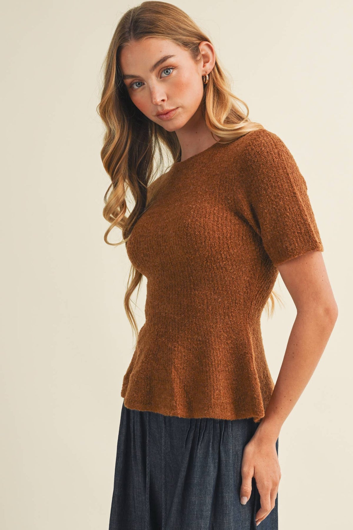 Bouclé Peplum Pullover