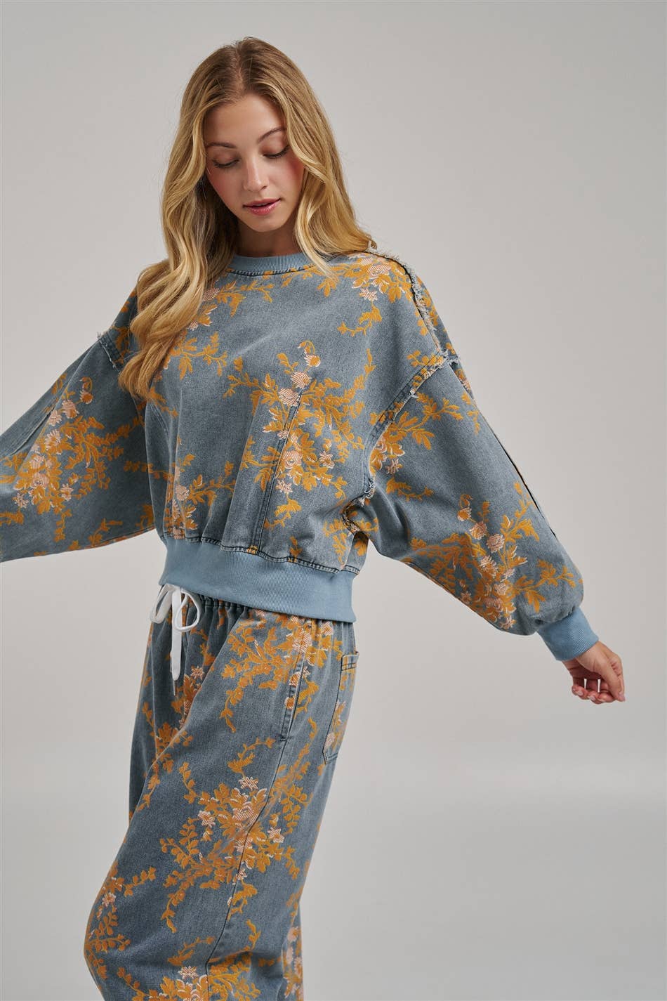 Fall Floral Denim Top