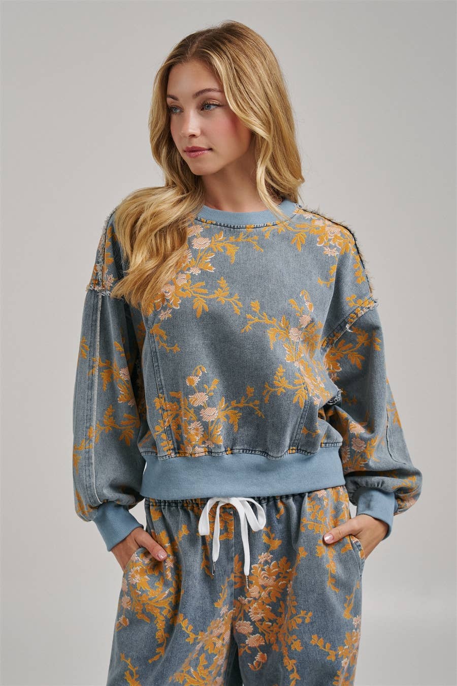 Fall Floral Denim Top