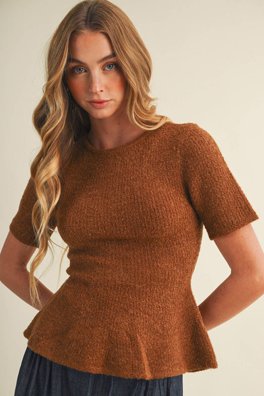 Bouclé Peplum Pullover