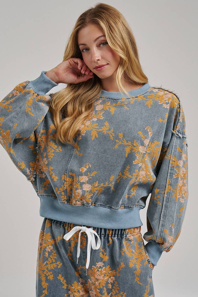Fall Floral Denim Top