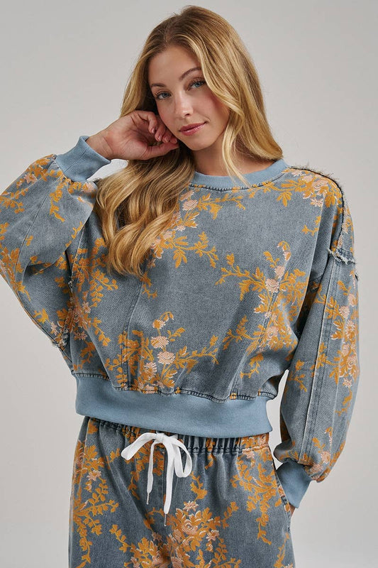 Fall Floral Denim Top
