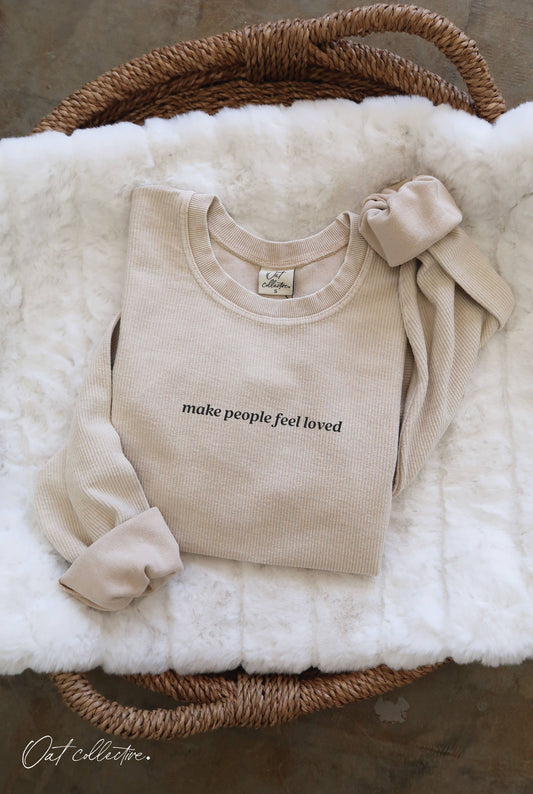 MAKE PEOPLE FEEL LOVED Cropped Thermal Vintage Pullover