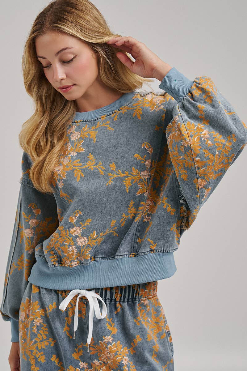 Fall Floral Denim Top