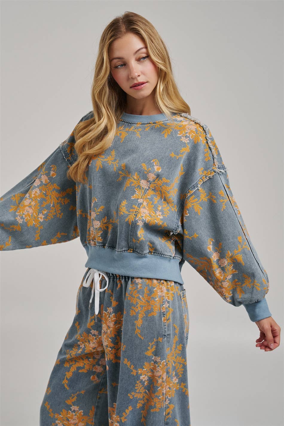Fall Floral Denim Top