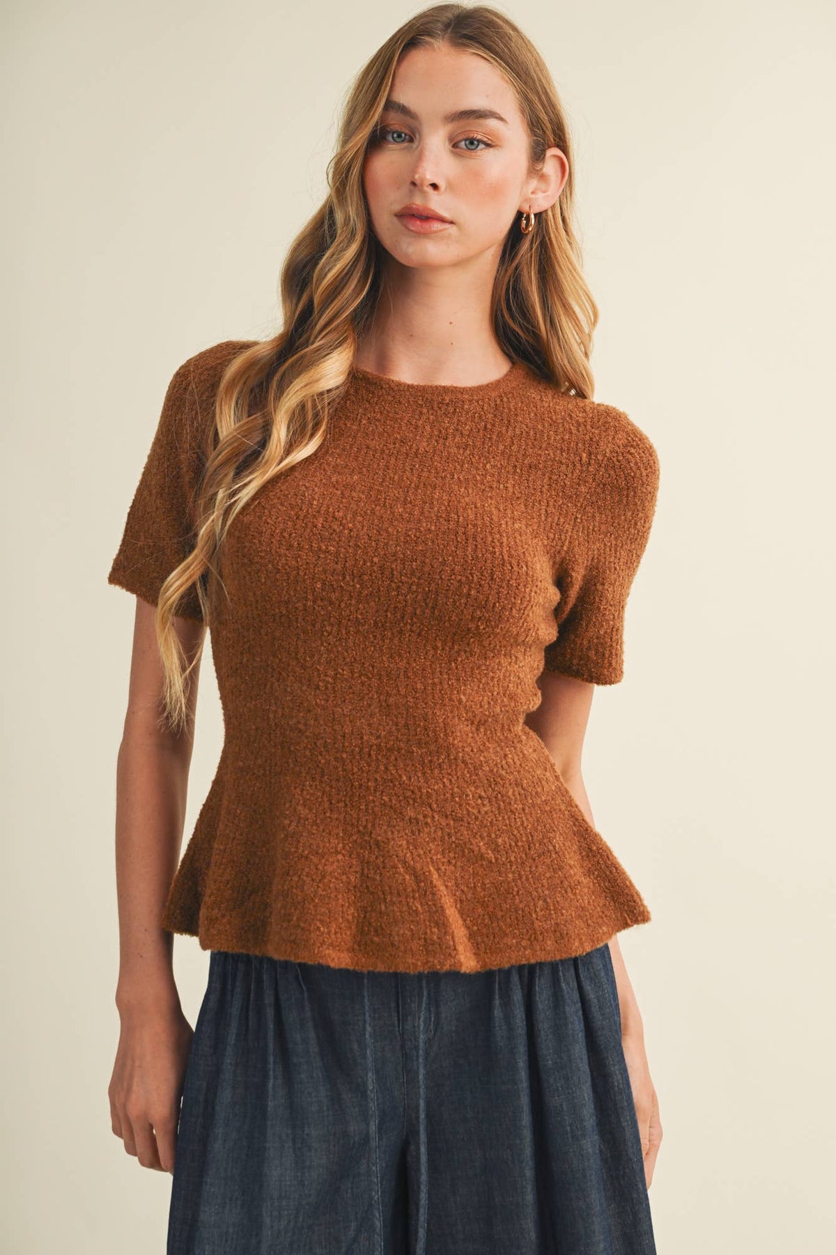 Bouclé Peplum Pullover