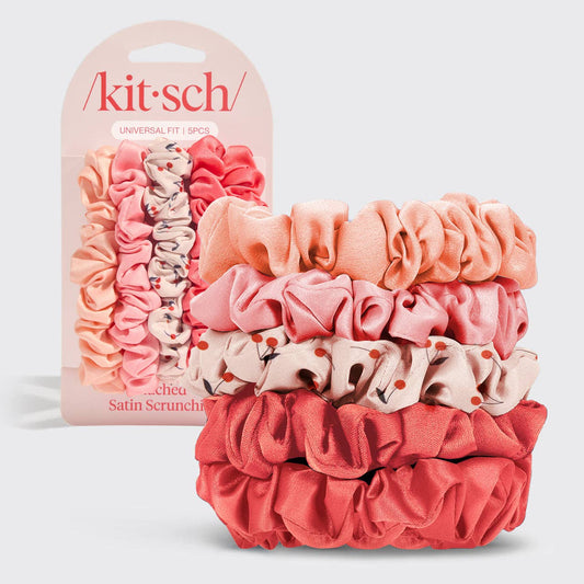 Satin Scrunchies 5pc Set - Assorted Cherry Blossom